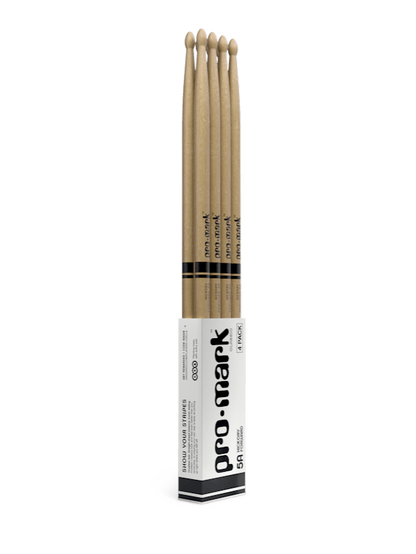 Promark Classic Forward 5A Lacquered Hickory Oval Wood Tip Drumstick 4 Pack