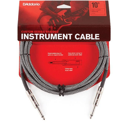 D'Addario Custom Series 10' Braided Instrument Cable in Black and Grey