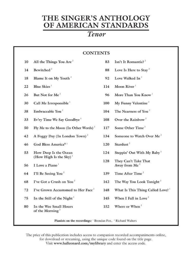 The Singer's Anthology of American Standards Tenor Edition BK/OLA