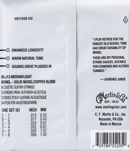 Martin Strings  MLJ13 LJ's Choice Retro Acoustic Guitar Strings Medium/Light 13-56 Gauge