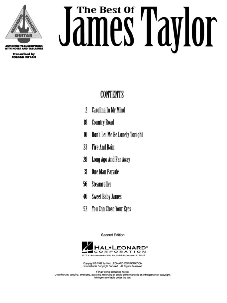 The Best Of James Taylor Recorded Version Guitar Tab