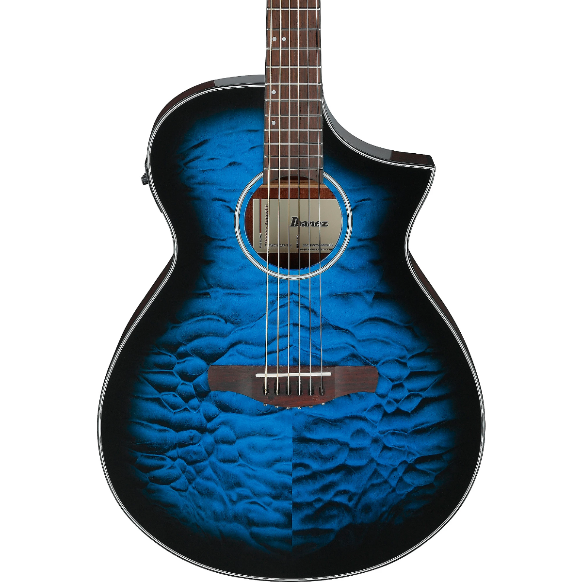 Ibanez AEWC16QA Acoustic Guitar in Transparent Blue Sunburst High Gloss top, Dark Brown High Gloss back and sides