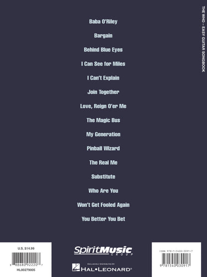 The Who Easy Guitar Songbook Notes And Tab