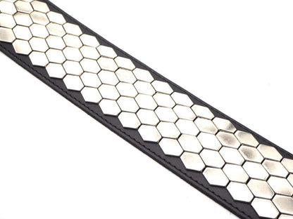 DSL Straps Black Leather Guitar Strap with Hexagon Shape Metal Studs