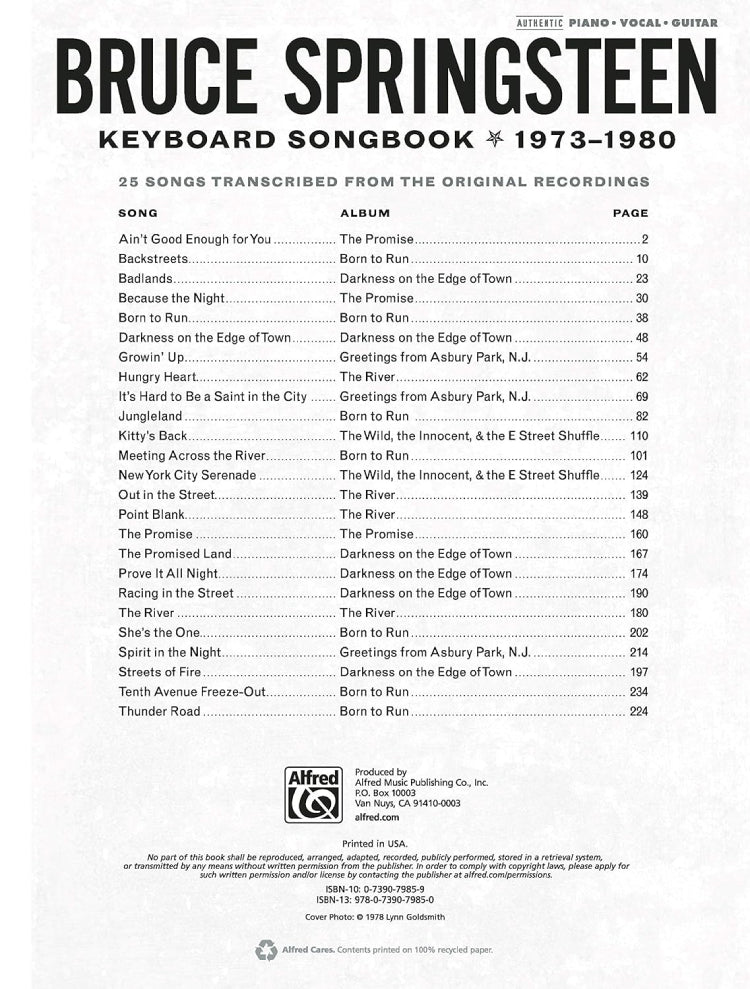 Bruce Springsteen Keyboard Songbook 1973-1980 PVG