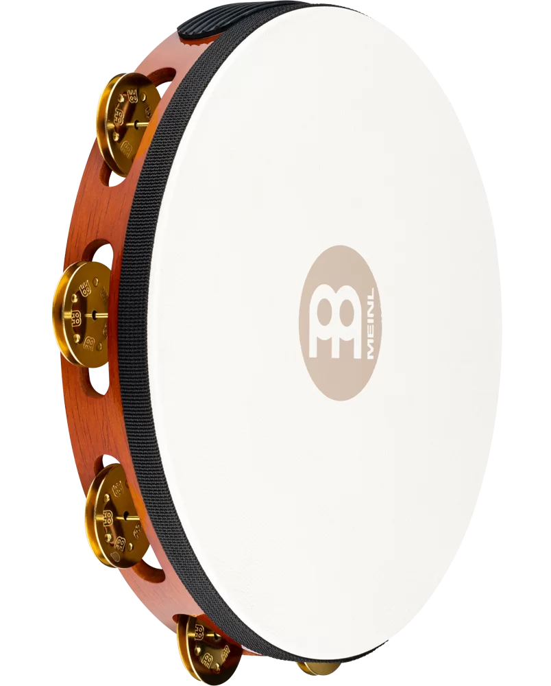 Meinl Percussion TAH1BAB Traditional Wood Series Headed Wood Tambourine Single Row Brass Jingles 10"