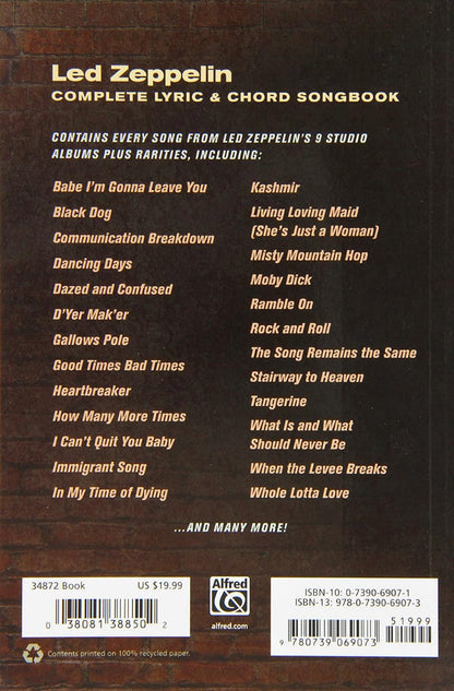 Led Zeppelin Complete Lyric And Chord Songbook