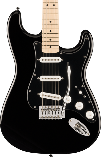 Squier FSR Squier Sonic Stratocaster, Maple Fingerboard, Black Pickguard in White Plastic Parts, Black