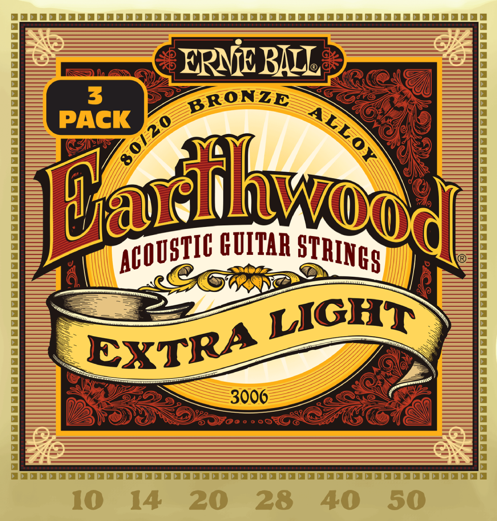 Ernie Ball Earthwood Extra Light 80/20 Bronze Acoustic Guitar Strings 3 Pk 10-50 Gauge