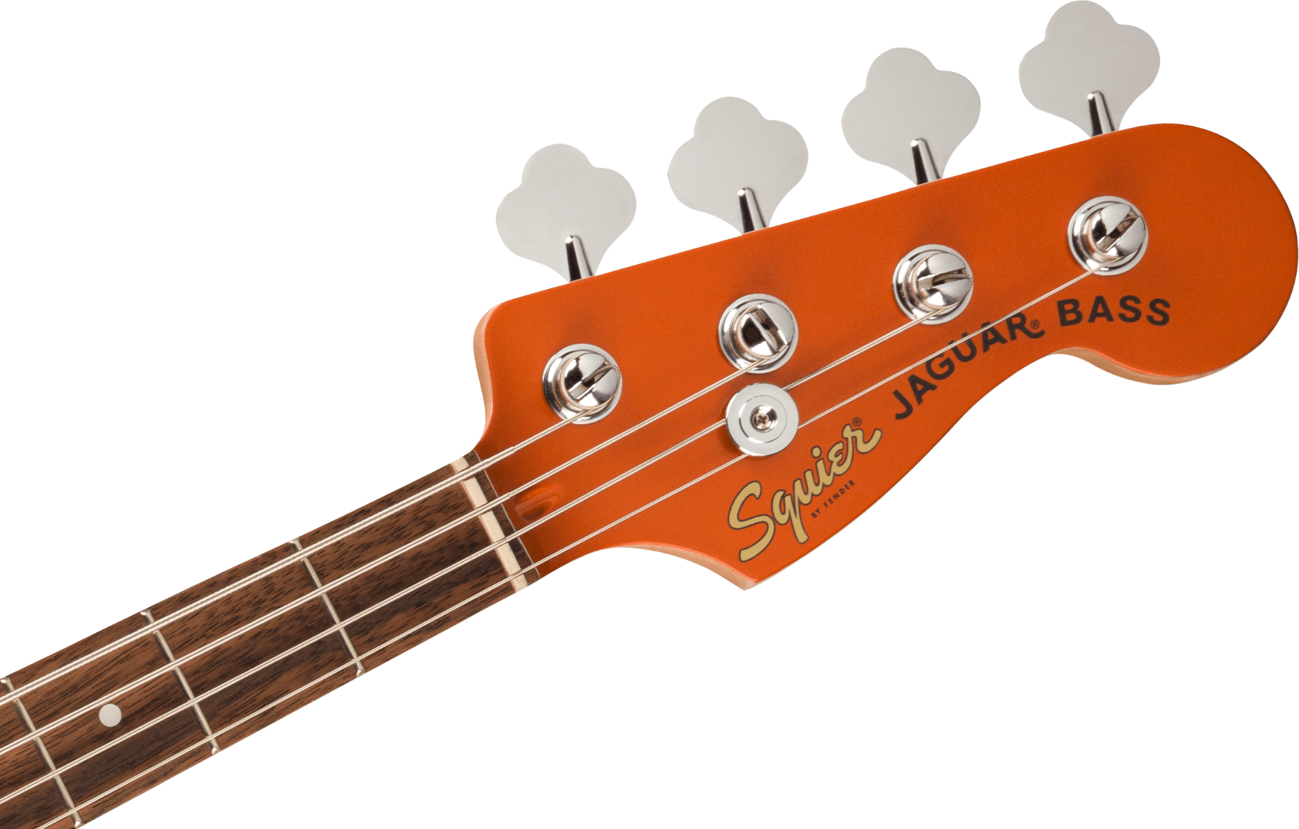 Squier FSR Affinity Series Jaguar Bass H, Laurel Fingerboard, Black Pickguard, Matching Headstock in Metallic Orange
