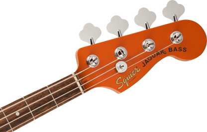 Squier FSR Affinity Series Jaguar Bass H, Laurel Fingerboard, Black Pickguard, Matching Headstock in Metallic Orange