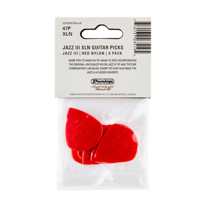 Jim Dunlop Nylon Player's Pack Jazz III XL Guitar Pick 6 Pack in Red