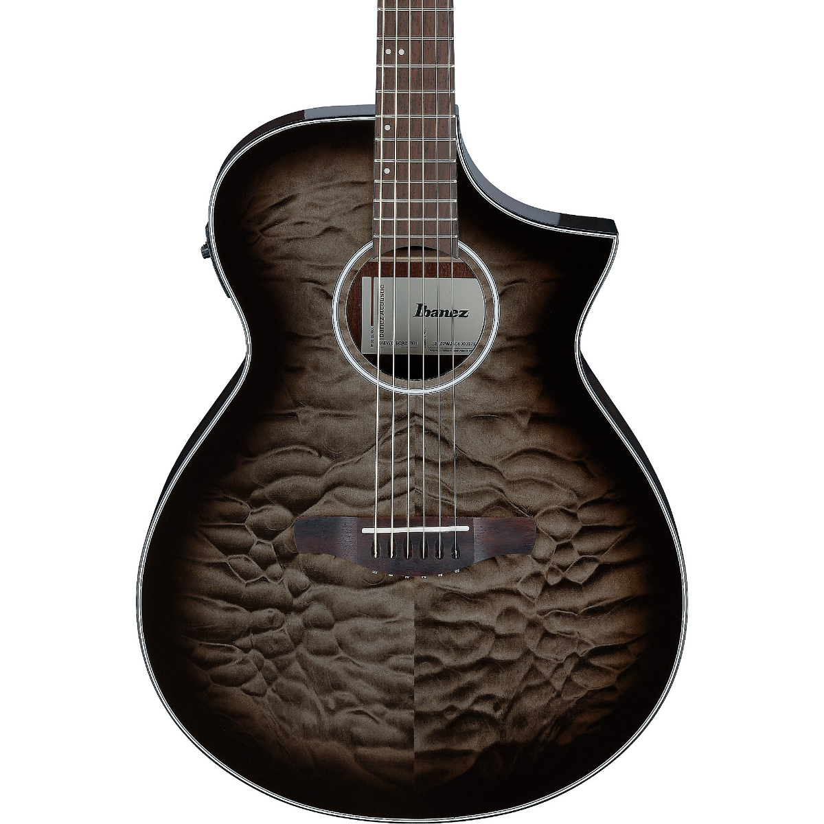 Ibanez AEWC16QA Acoustic Guitar in Transparent Black Sunburst High Gloss top, Dark Brown High Gloss back and sides