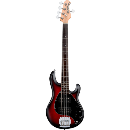 Sterling by Music Man StingRay 5 Ray5 HH 5 String Bass Guitar in Ruby Red Burst Satin
