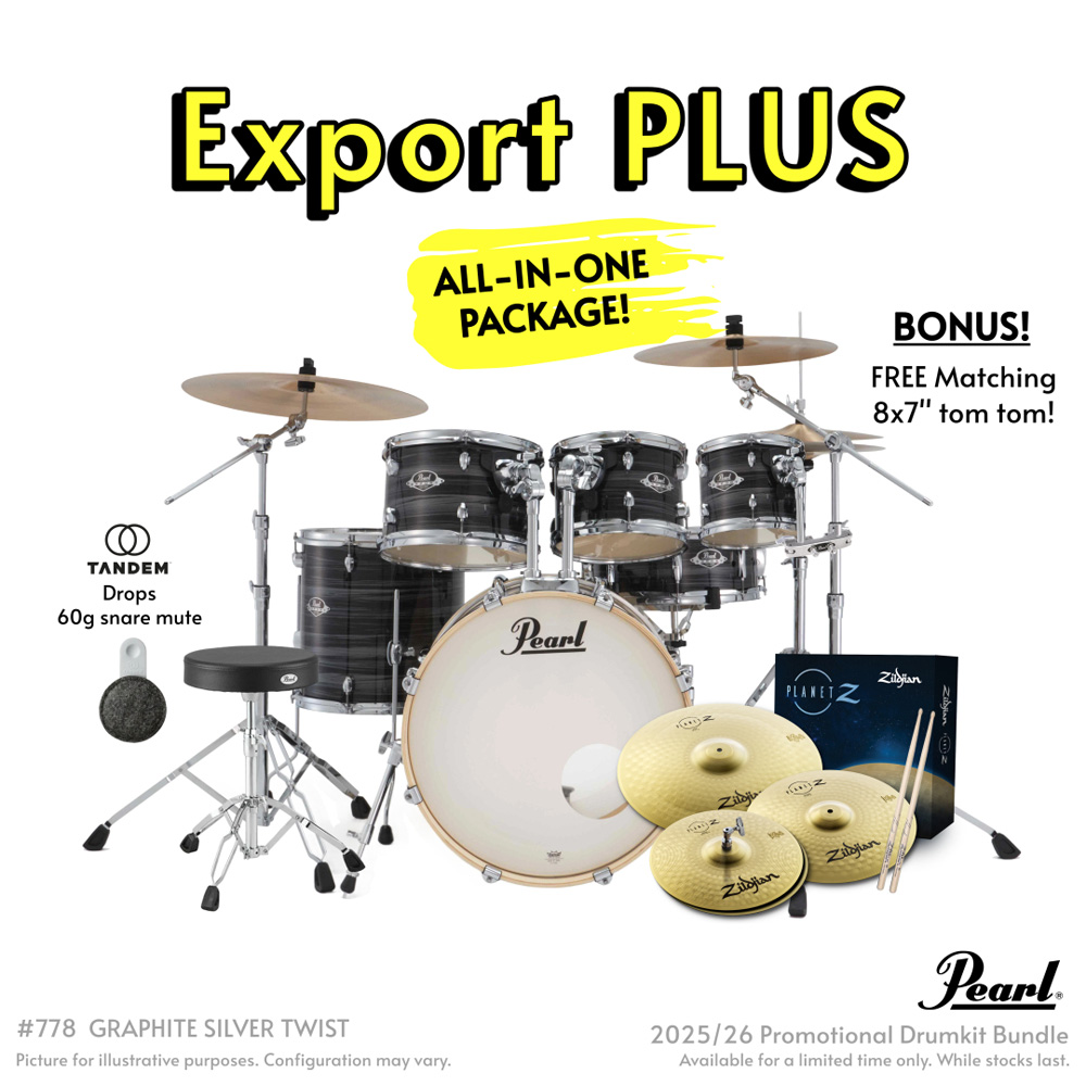 Pearl Export Plus 5-Piece Rock Drum Kit with Cymbal Pack in Graphite Silver Twist
