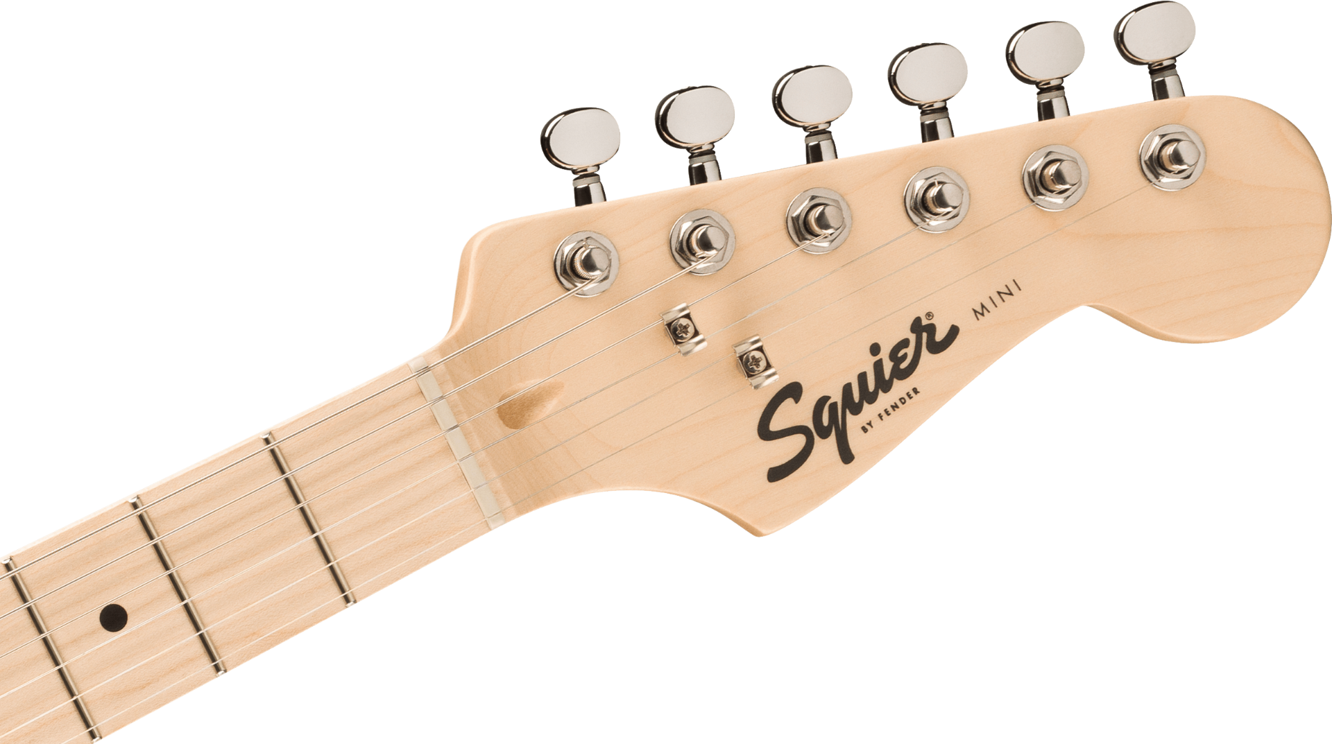 Squier FSR Mini Stratocaster, Maple Fingerboard, White Pickguard in Tahitian Coral