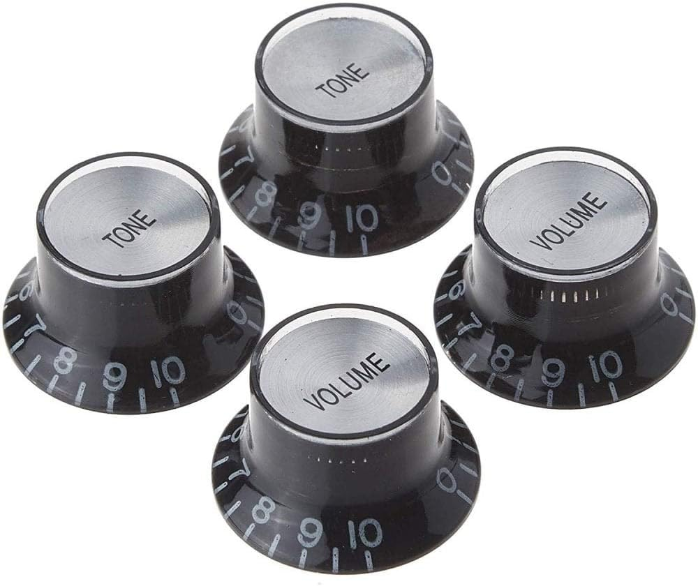 Gibson Top Hat Knobs with Inserts 4PK in Black with Silver Metal Insert
