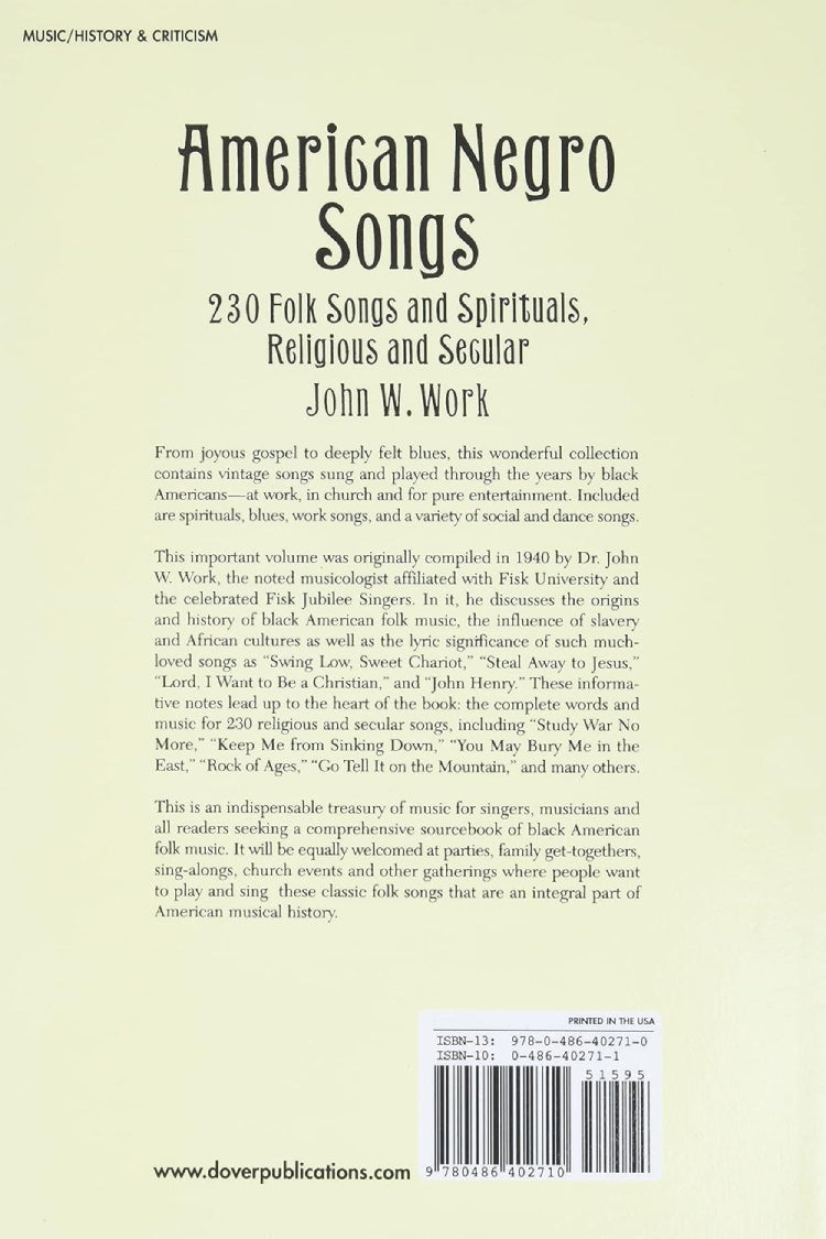American Negro Songs 230 Folk Songs And Spirituals Religious And Secular