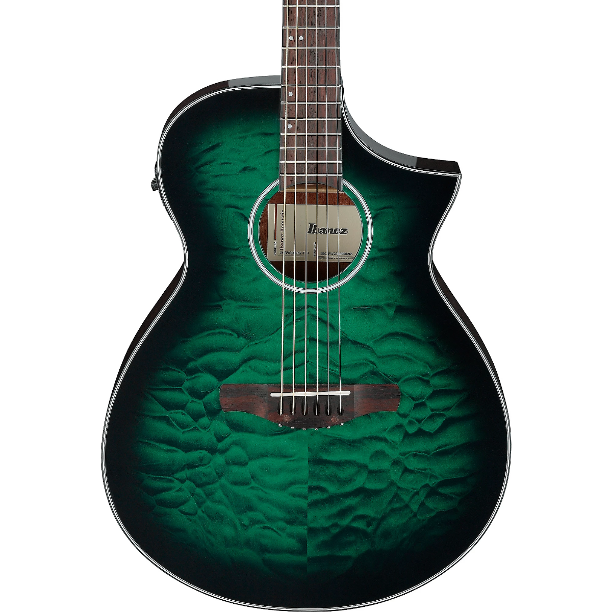 Ibanez AEWC16QA Acoustic Guitar in Transparent Emerald Burst High Gloss top, Natural High Gloss back and sides