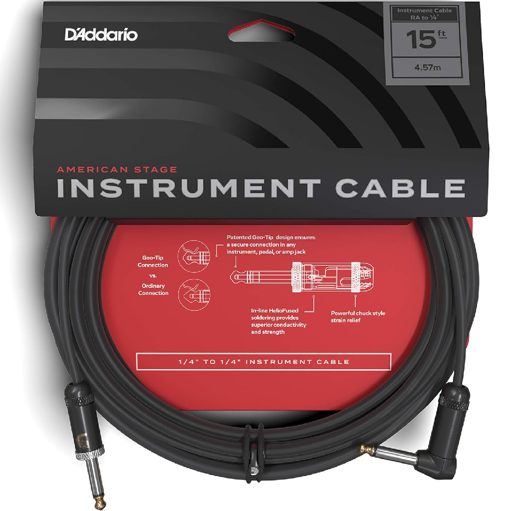 D'Addario Planet Waves 15' American Stage Instrument Straight Right Angle Cable in Black