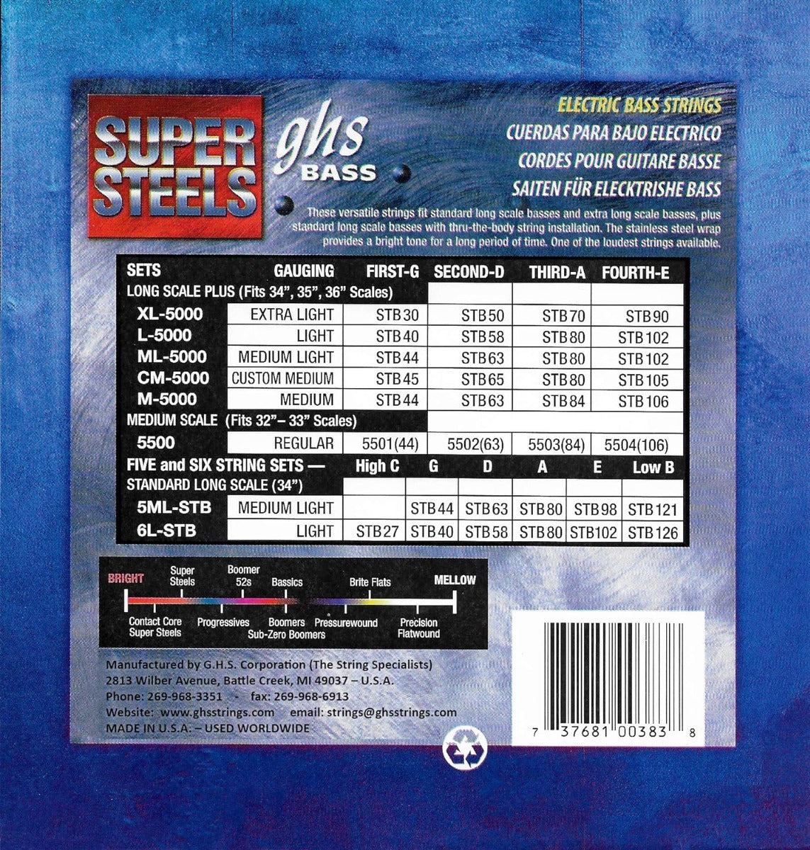 GHS 6L STB Super Steels Bass Guitar Strings 27-126 Gauge