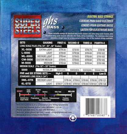 GHS 6L STB Super Steels Bass Guitar Strings 27-126 Gauge