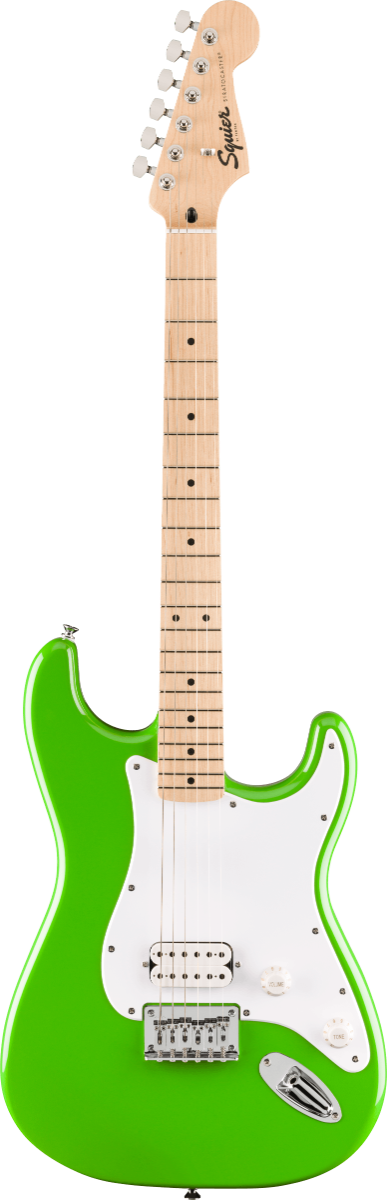 Squier FSR Squier Sonic Stratocaster HT H, Maple Fingerboard, White Pickguard in Lime Green