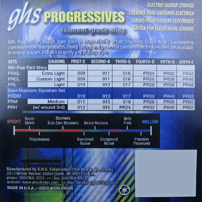 GHS PRXL Progressives Extra Light Electric Guitar Strings 9-42 Gauge
