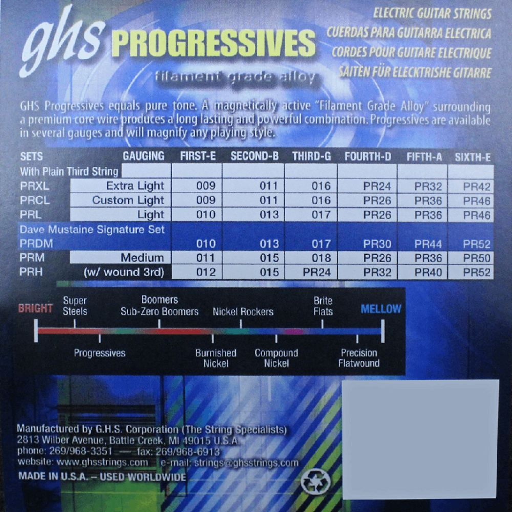 GHS PRCL Progressives Custom Light Electric Guitar Strings 9-46 Gauge