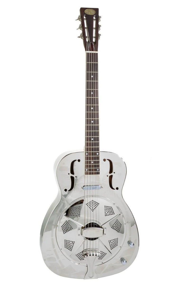 Bourbon Street BSR-1CN-HW Style 0 Resonator Acoustic Guitar in Polished Nickel Finish and Hawaiian Sandblasted Pattern