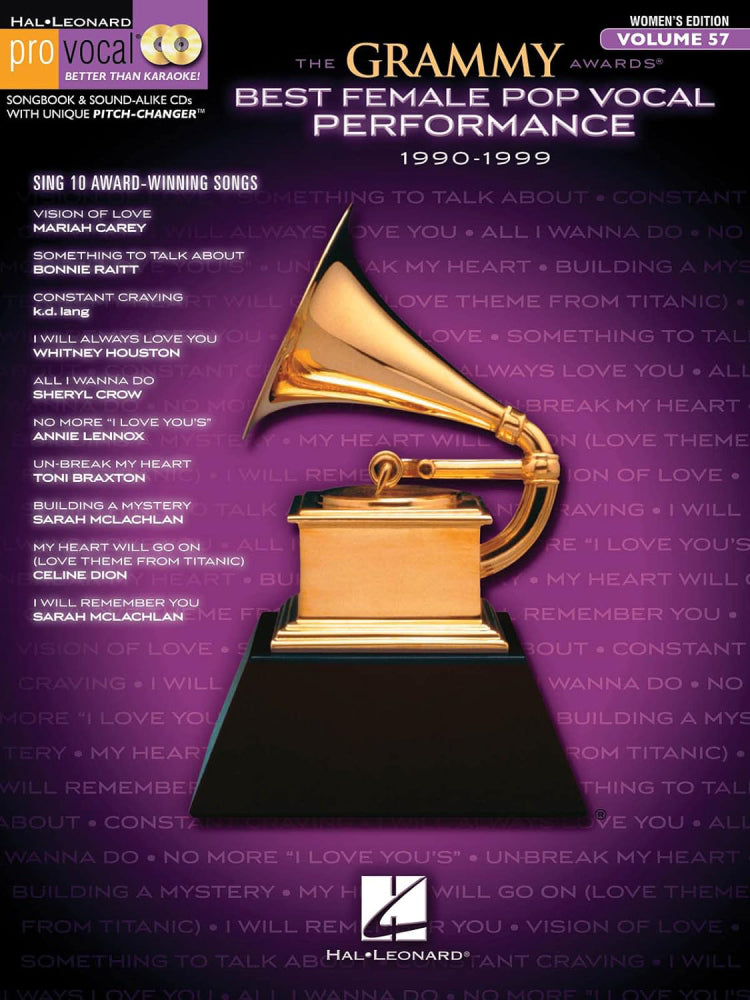 The Grammy Awards Best Female Pop Vocal Performance 1990-1999 Pro Vocal Women's Edition Volume 57 Bk/Cd