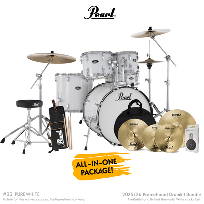 Pearl Roadshow-Plus 5-Piece Drum Kit with Pearl Cymbal Pack in Pure White