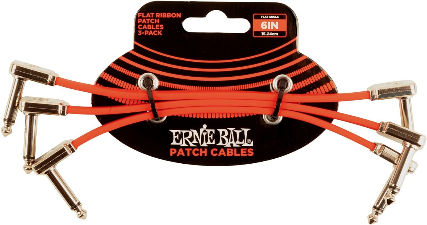 Ernie Ball 6” Flat Ribbon Patch Cable 3 Pack in Red