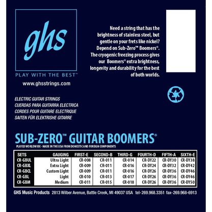 GHS CRGBM Subzero Boomers Medium Electric Guitar Strings 11-50 Gauge