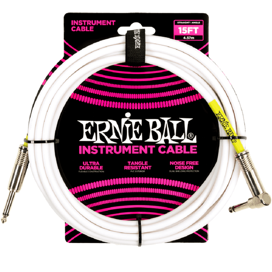 Ernie Ball 15ft PVC Straight to Angle Instrument Cable in White