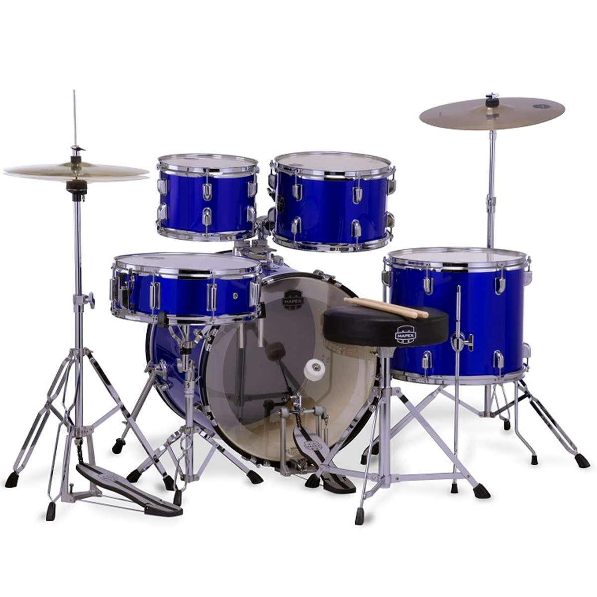 Mapex Comet (10T, 12T, 14FT, 20B, 14S) with Cymbals, Hardware Pack inc. Throne in Indigo Blue