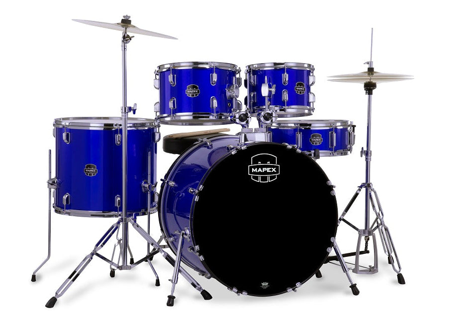 Mapex Comet 5-Piece Rock Drum Kit (22" Bass Drum) w/Cymbals and Hardware in Indigo Blue