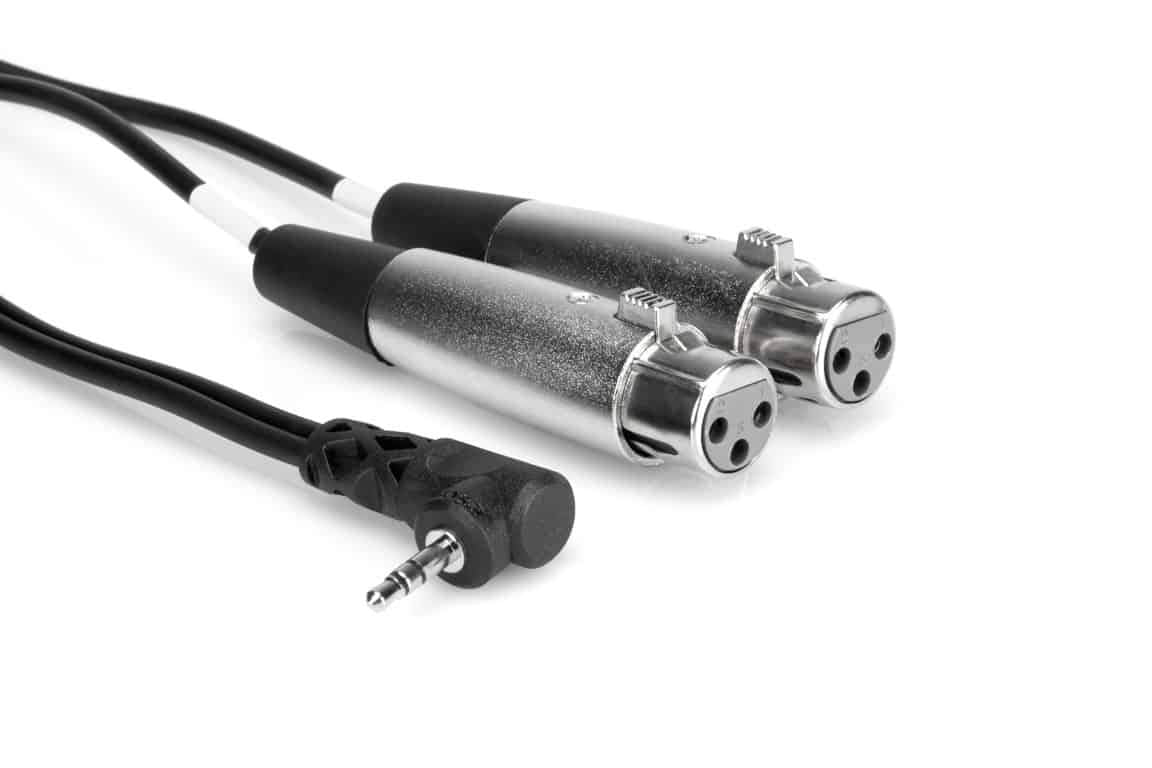 HOSA CYX402F Microphone Cable Dual XLR3F to Right Angle 3.5 mm TRS 2Ft