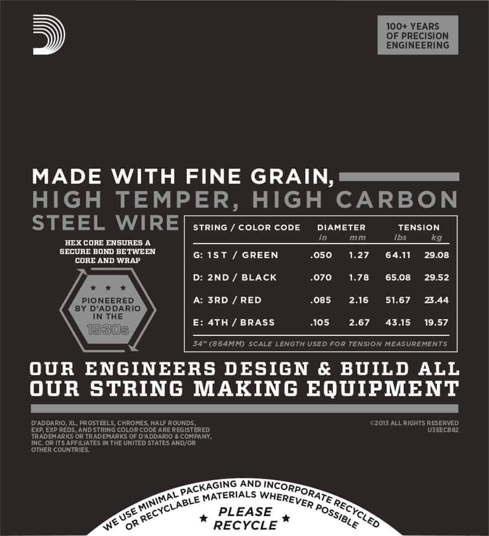 D'Addario ECB82 Chromes Medium Long Scale Bass Strings 50-105 Gauge
