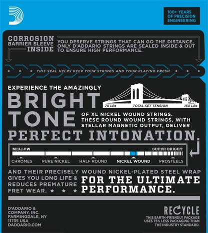 D'Addario EXL117 Nickel Wound Electric Guitar Strings Medium Top Extra Heavy Bottom 11-56 Gauge