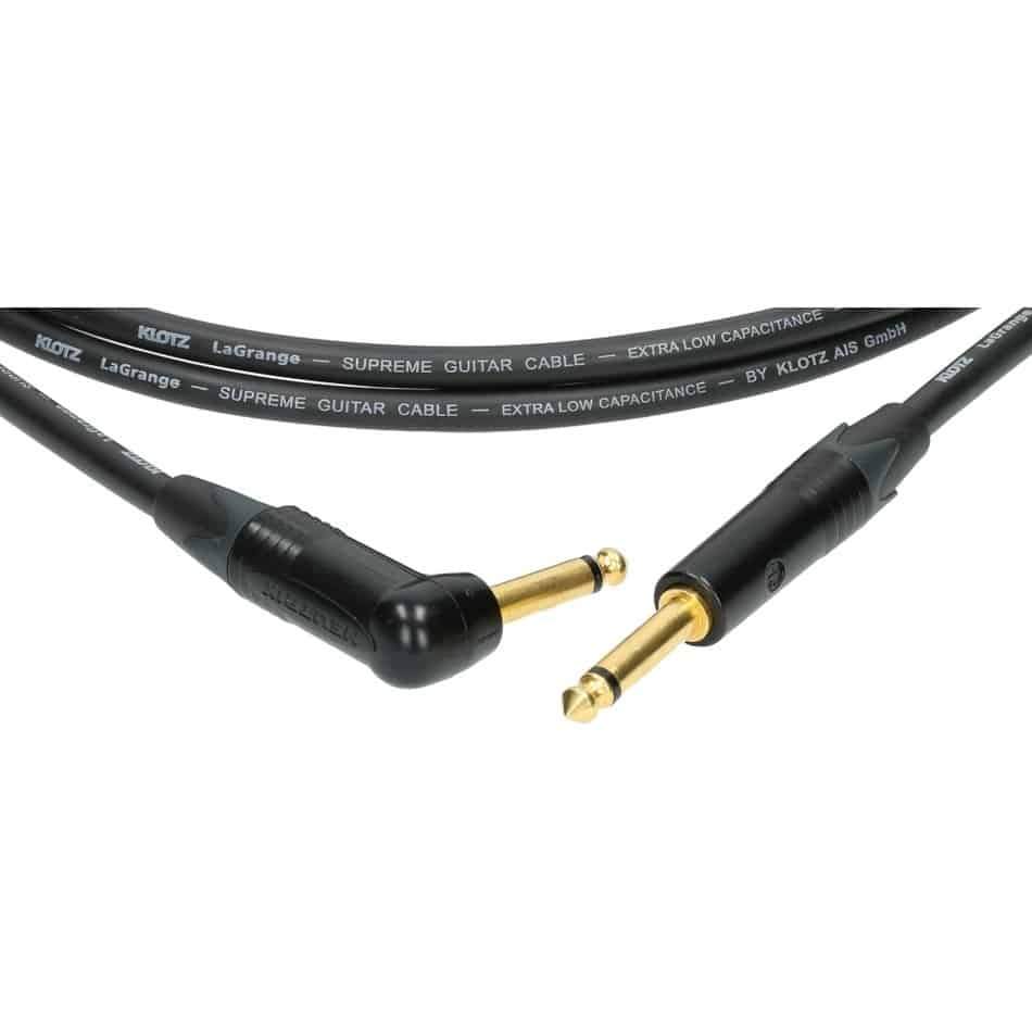 Klotz LaGrange 3m Jack & Angled Jack Gold Tip Guitar Cable in Black