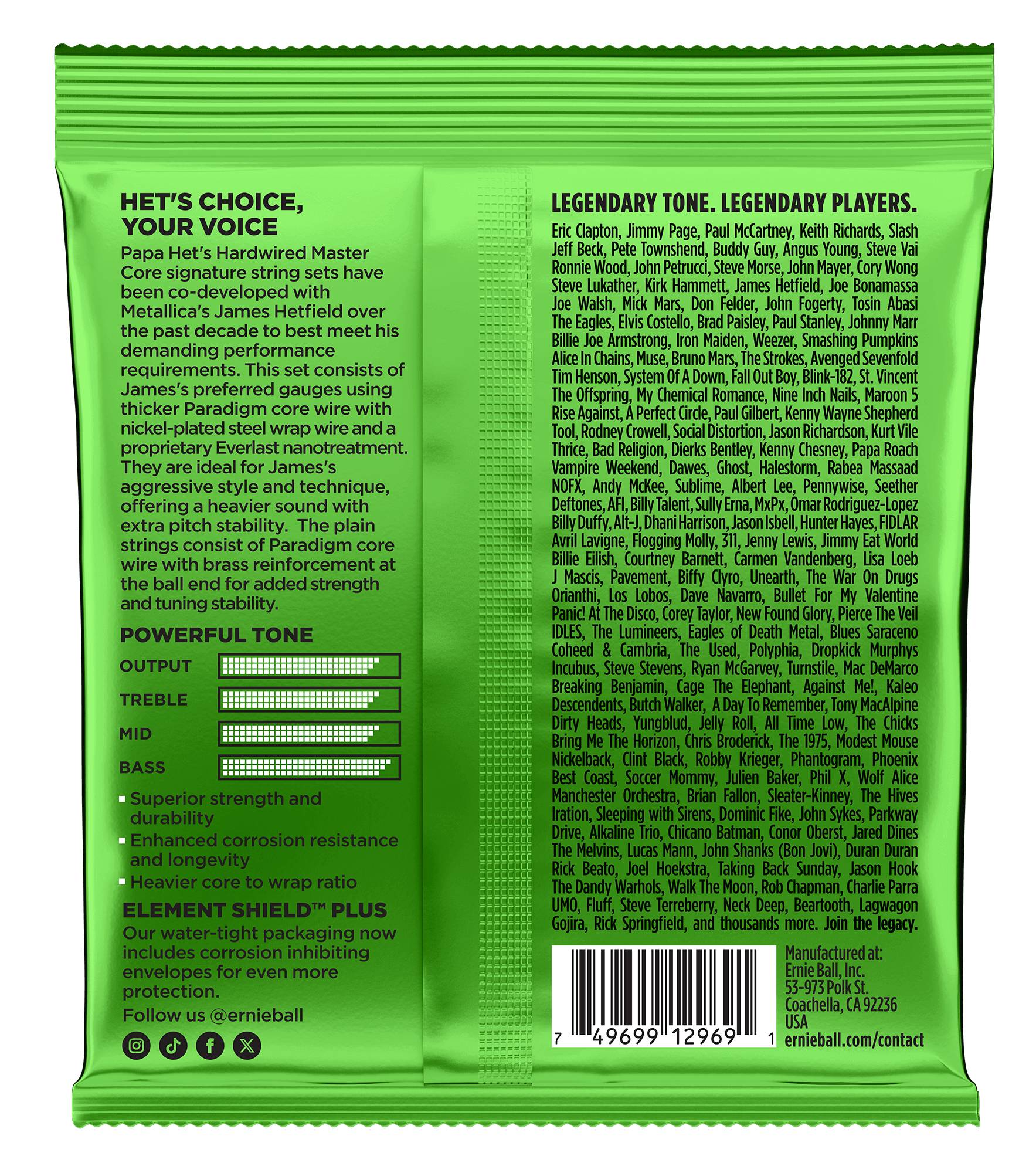 Ernie Ball Papa Het’s (James Hetfield) Hardwired Master Core Signature Strings 11-50 Gauge