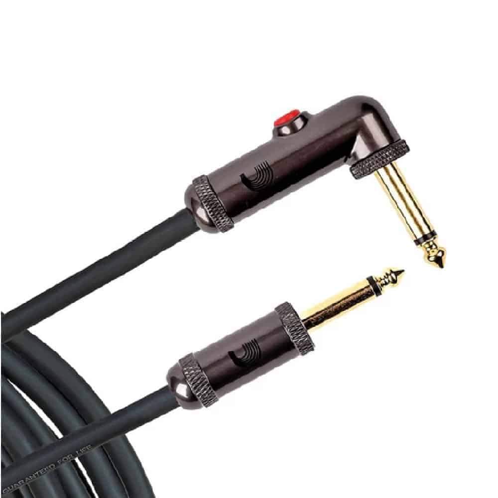 D'Addario Planet Waves 10' Circuit Breaker Instrument  Right Angle Plug  Latching Switch Cable in Black