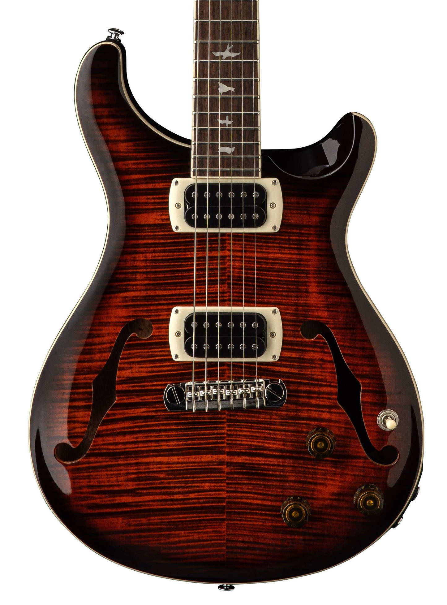 PRS SE Flatback Hollowbody I Piezo Electric Guitar in Orange Tiger Smokeburst