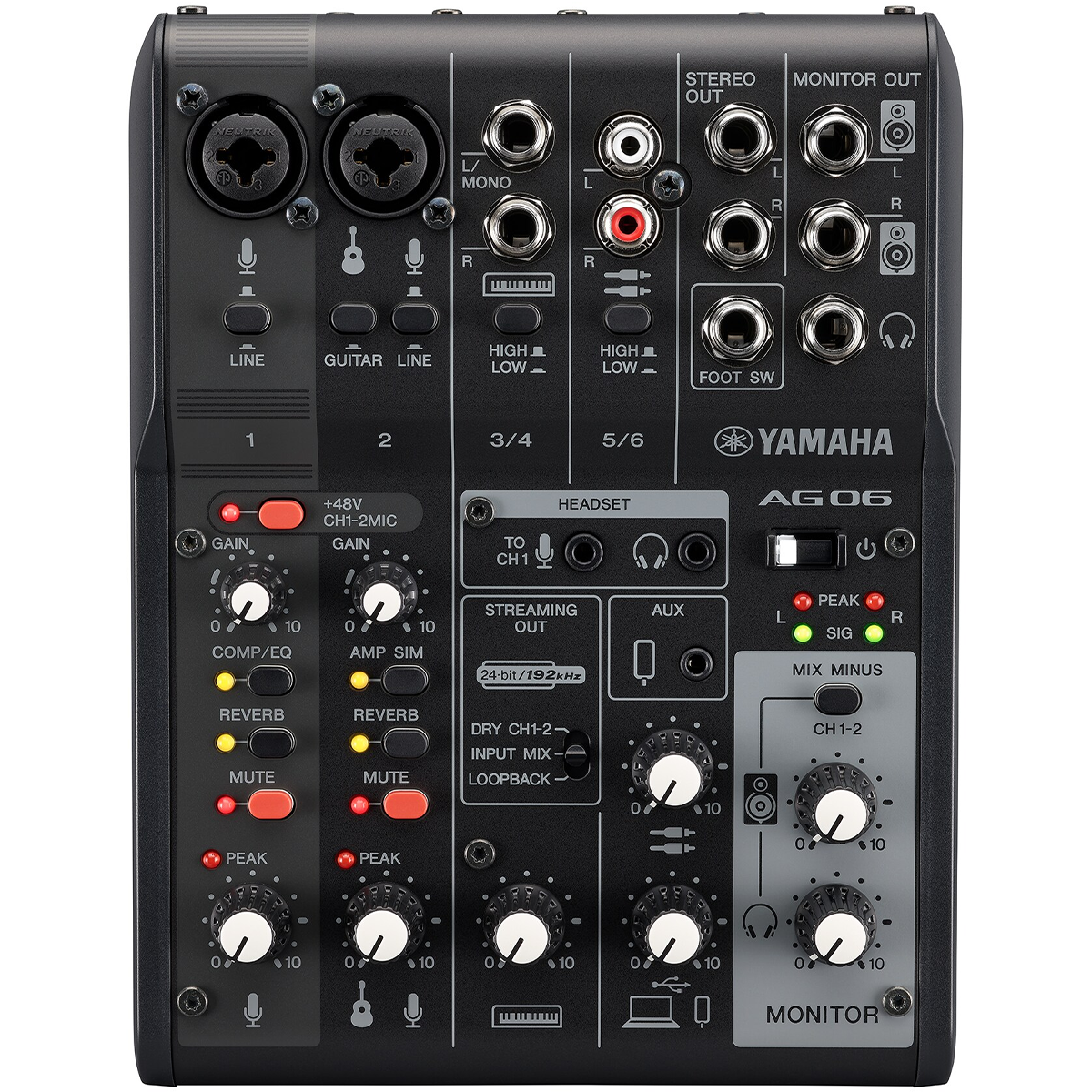 Yamaha AG06MK2B 6-Channel Live Streaming Mixer/USB Interface in Black