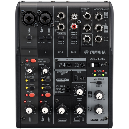 Yamaha AG06MK2B 6-Channel Live Streaming Mixer/USB Interface in Black