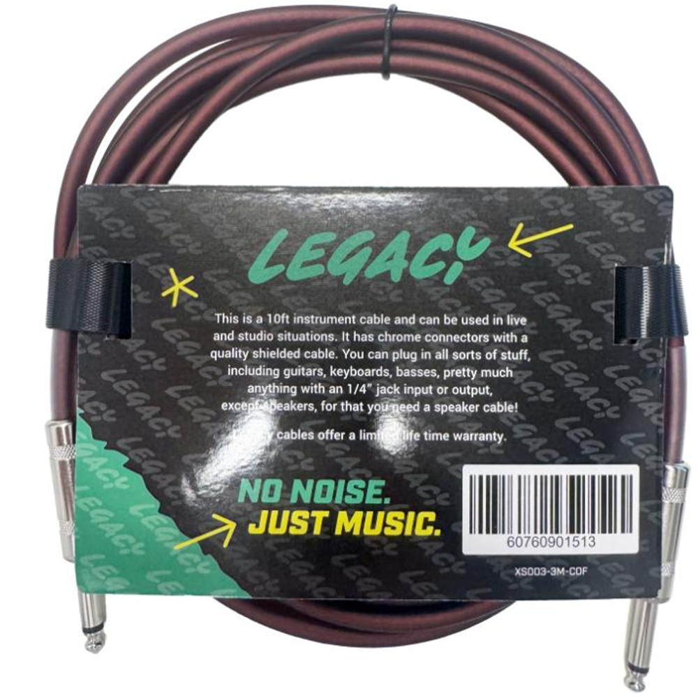 Legacy 6m Straight to Straight Guitar Cable, Chrome Connectors in Coffee Colour