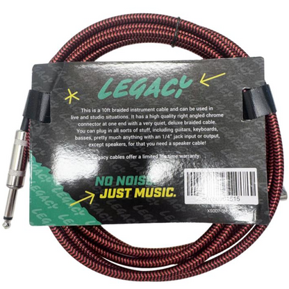 Legacy 6m Right Angle to Straight Braided Deluxe Guitar Cable, Chrome Connectors in Black and White