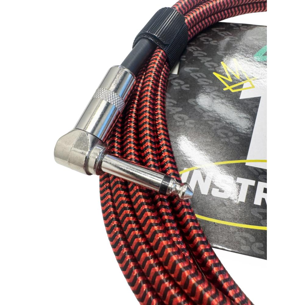 Legacy 6m Right Angle to Straight Braided Deluxe Guitar Cable, Chrome Connectors in Black and White