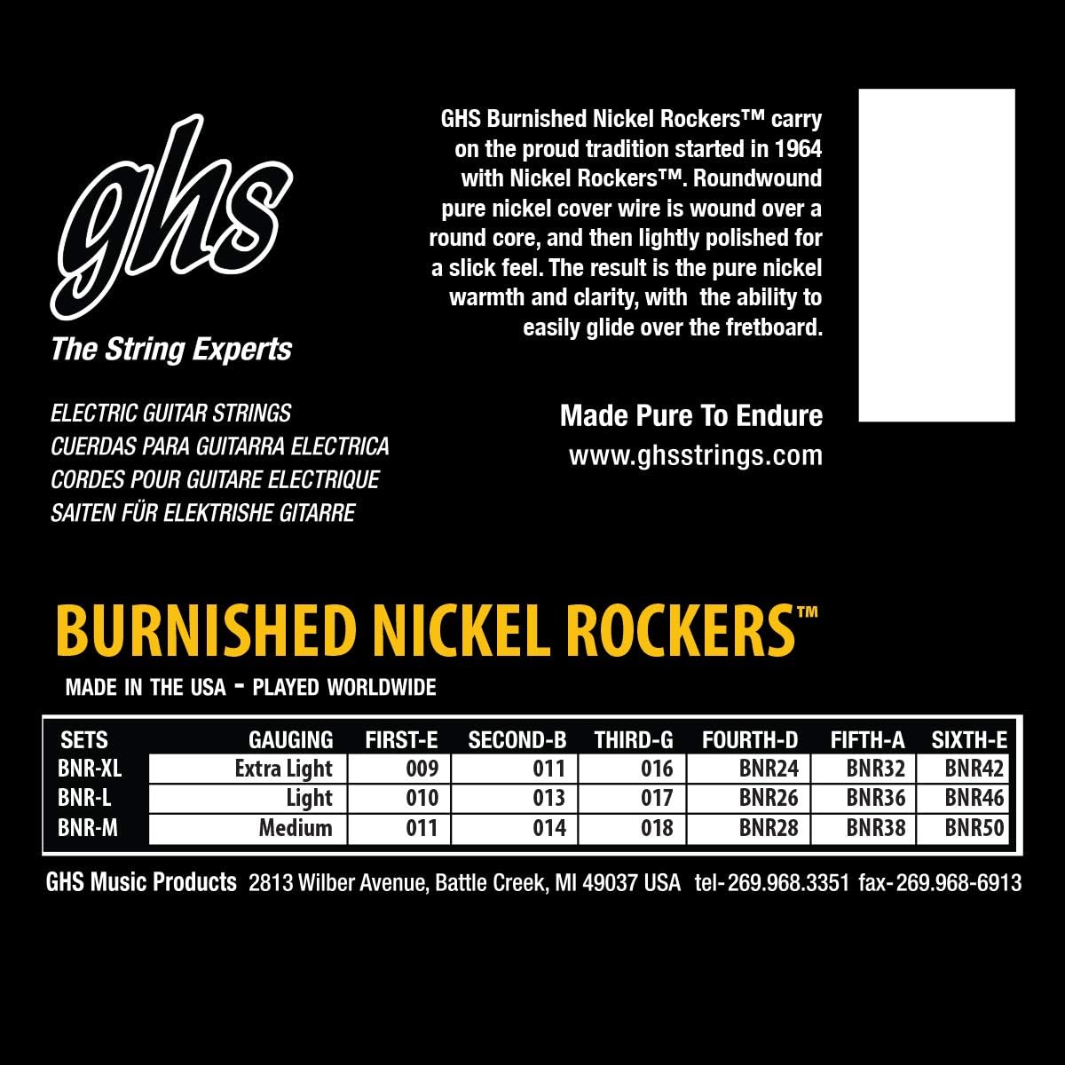 GHS BNR XL Burn Nickel Electric Guitar Strings Extra Light 9-42 Gauge